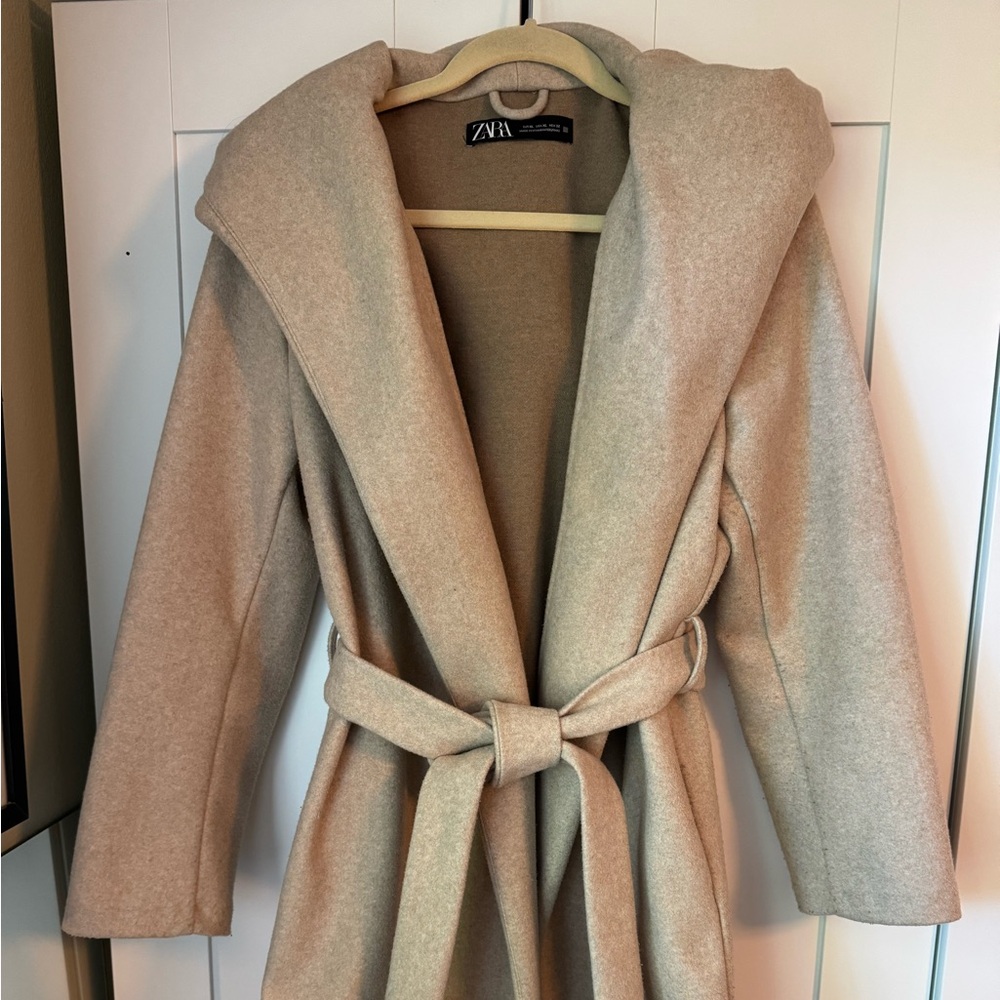 Zara Women's Tan Belted Wrap Coat